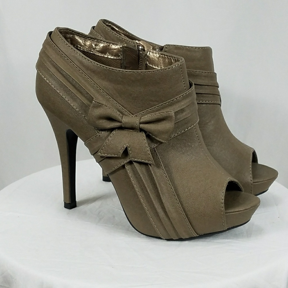 Peep open toe high heel booties ankle boots w/bow